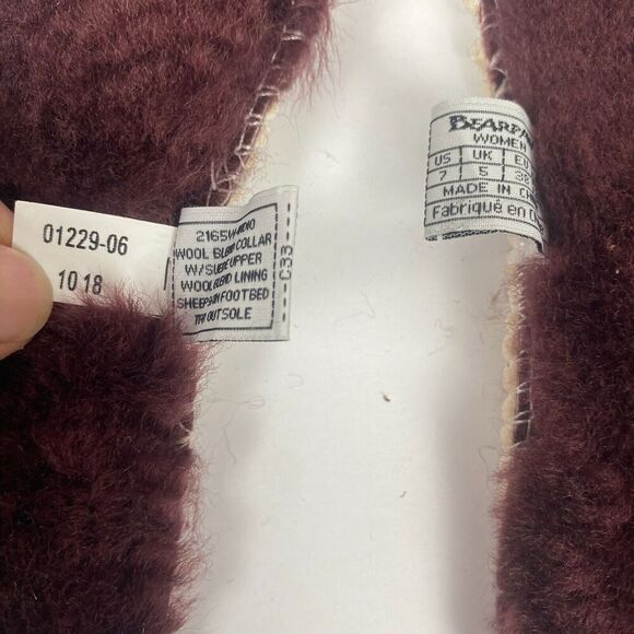 BEARPAW Women Moccasin Comfortable & Light-Weight Slipper/Shoe Size 7 Wool Wine - Picture 10 of 14